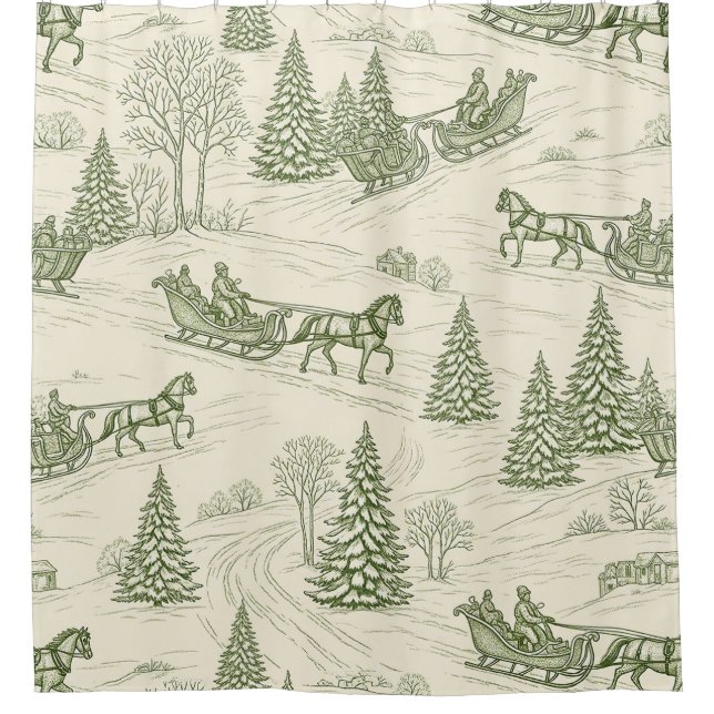 Rideaux De Douche Green Toile Christmas Sleigh Ride Pattern (2) (Devant)