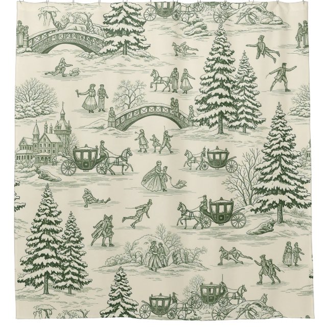Rideaux De Douche Green Toile Christmas Sleigh Ride Pattern (3) (Devant)