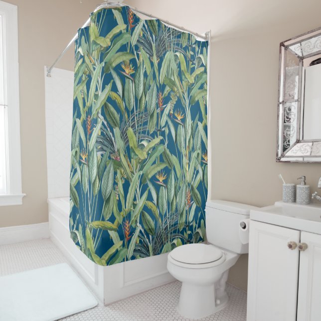 Rideaux De Douche Green Tropical Jungle Banana Tree Strelitzia (En situation)