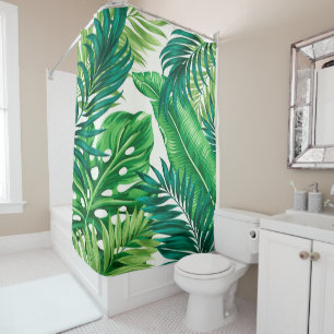 Rideaux De Douche Green Tropical Palm Banana Monstera Feuille