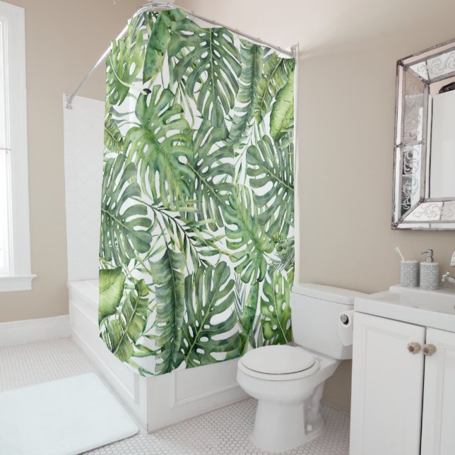 Rideaux De Douche Green Tropical Palm Feuille Summer Island Breeze (En situation)