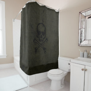 Rideaux De Douche Green vintage Grunge Skull Crossbones Halloween