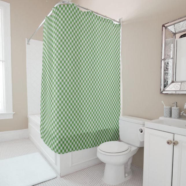 Rideaux De Douche Green White En vichy Plaid À damiers Motif (En situation)
