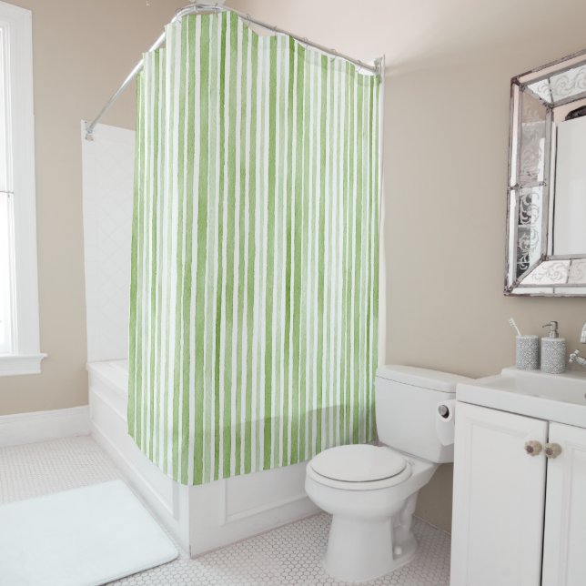 Rideaux De Douche Green White Stripes (En situation)