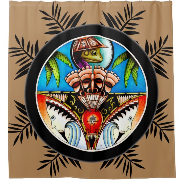 Rideaux De Douche Grenouille de tatouage Tiki (Devant)
