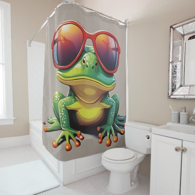 Rideaux De Douche Grenouille drôle avec lunettes de soleil (En situation)