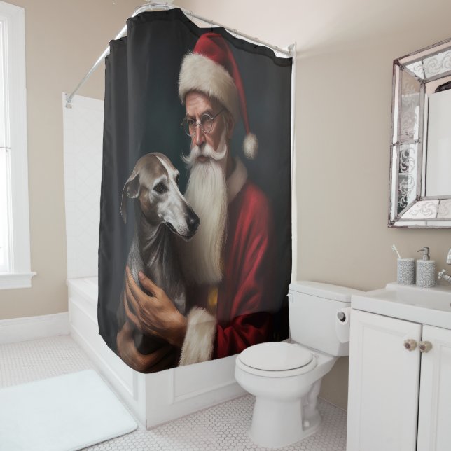 Rideaux De Douche Greyhound avec Noël Festif du Père Noël (En situation)