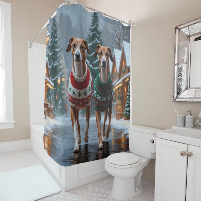 Rideaux De Douche Greyhound Dogs Christmas Snow Holiday (En situation)