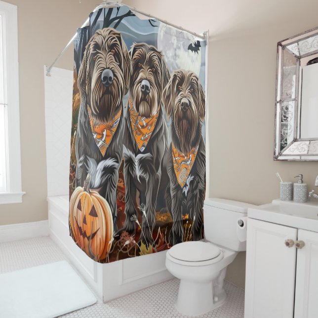 Rideaux De Douche Griffon à poil dur Halloween Épouvantable (En situation)