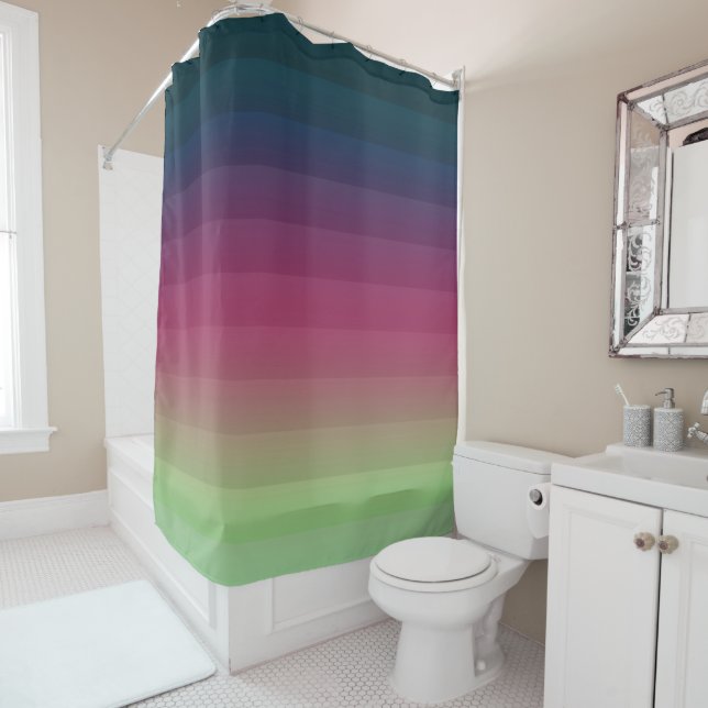 Rideaux De Douche Grille ombre rayée doublée doux bleu multicolo (En situation)