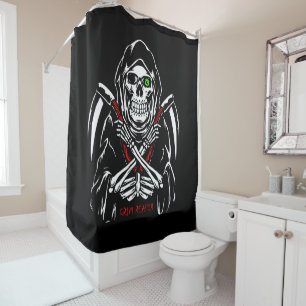 Rideaux De Douche Grim Reaper Scythe Décès Skeleton Bones Halloween