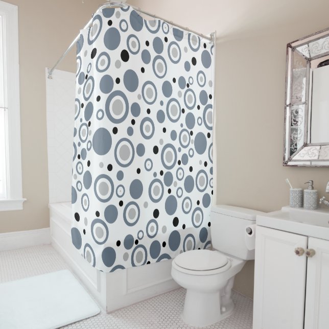 Rideaux De Douche Gris ardoise noir pois (En situation)