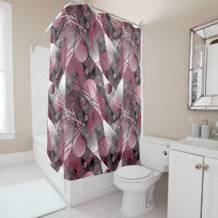 Rideaux De Douche Gris, Bourgogne, motif abstrait blanc.