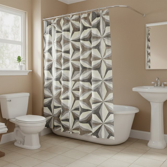 Rideaux De Douche Gris, Brown Et Étoile Crème Géométrique (Créateur téléchargé)