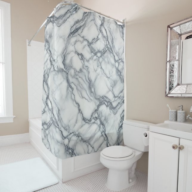 Rideaux De Douche Gris Chic & Aspect Marbre Blanc Glamour (En situation)