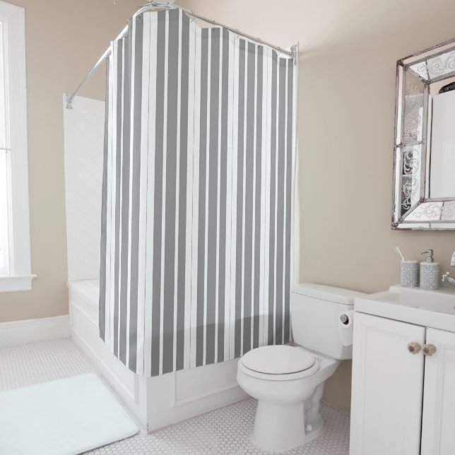 Rideaux De Douche Gris et blanc (En situation)