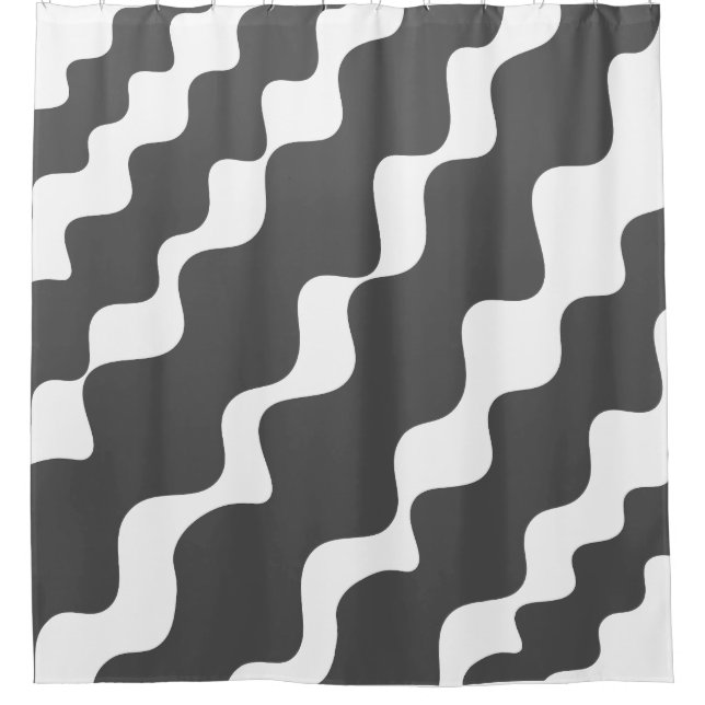 Rideaux De Douche Gris et blanc incliné vagues motif (Devant)