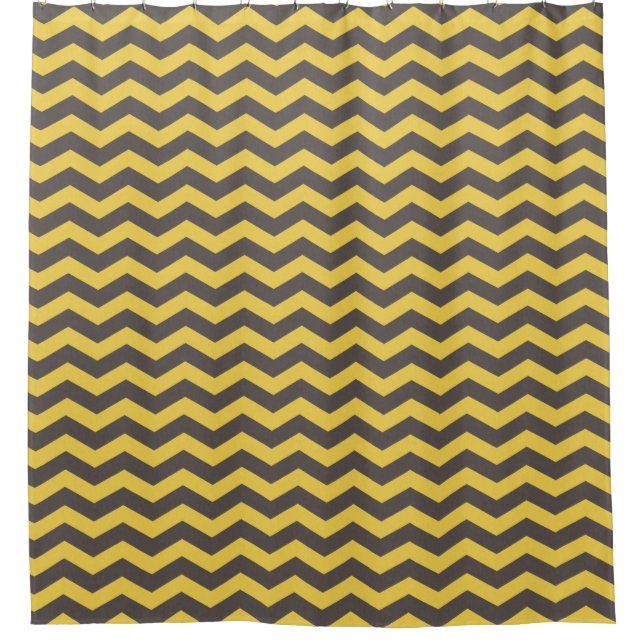 Rideaux De Douche Gris et jaune paille de Chevron (Devant)