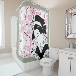 Rideaux De Douche gris gris 2 de rose japonais de geisha de fleurs