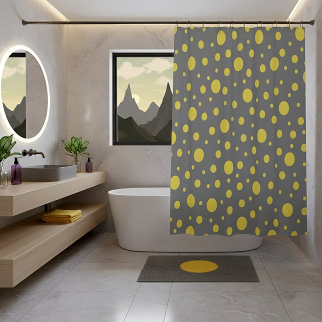 Rideaux De Douche Gris moderne et points jaunes (Modern Gray and Yellow Polka Dots Shower Curtain)