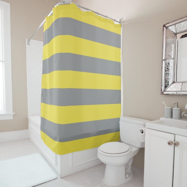 Rideaux De Douche Gris Motif et jaune (En situation)