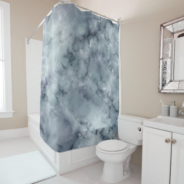 Rideaux De Douche Gris noir et Marbre blanc Motif (En situation)