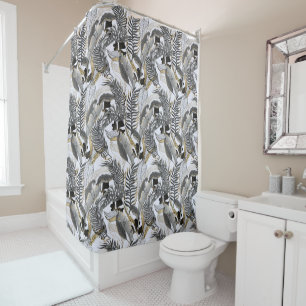 Rideaux De Douche Gris pastel Or Feuilles de palmier tropical Titan 