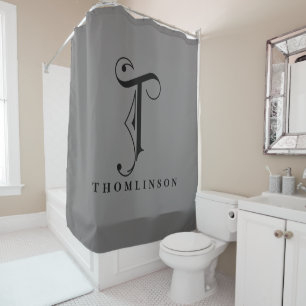 Rideaux De Douche Gris sophistiqué avec monogramme élégant T personn