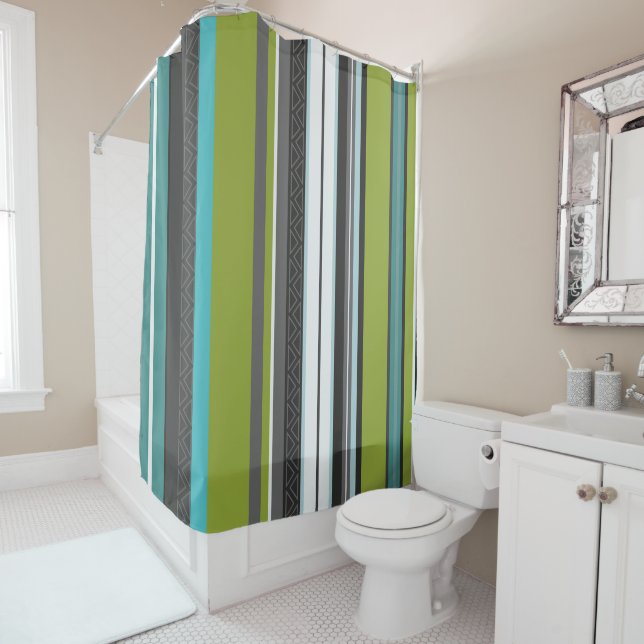 Rideaux De Douche Gris vert, turquoise et gris (En situation)