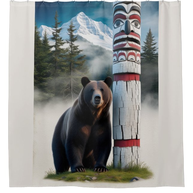 Rideaux De Douche Grizzly Bear with Totem Pole Wildlife Art (Devant)