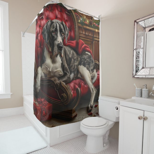 Rideaux De Douche Gros chien danois de Noël festif (En situation)