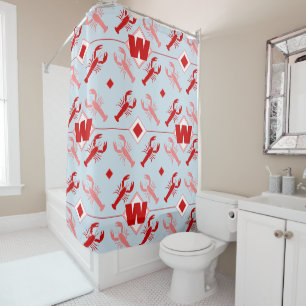 Rideaux De Douche Gros homard et monogramme rouge Coastal Beach Ho