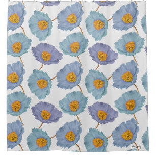 Rideaux De Douche Gros pavot floral pastel bleu aquarelle