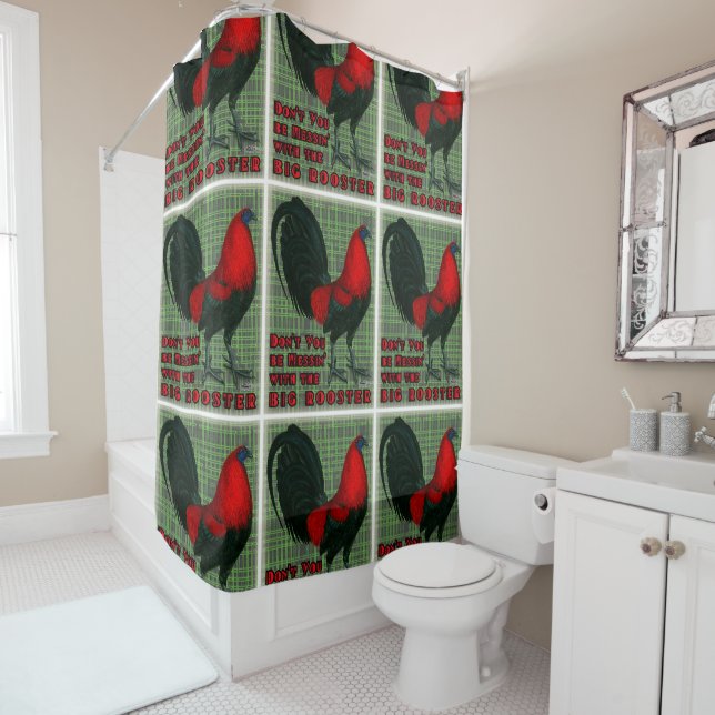 Rideaux De Douche Gros Rooster Rouge (En situation)