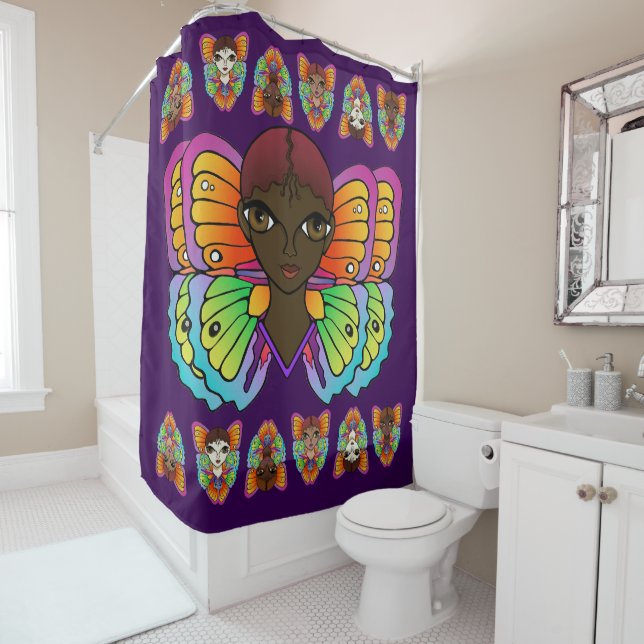 Rideaux De Douche Gros yeux et ailes papillon (En situation)