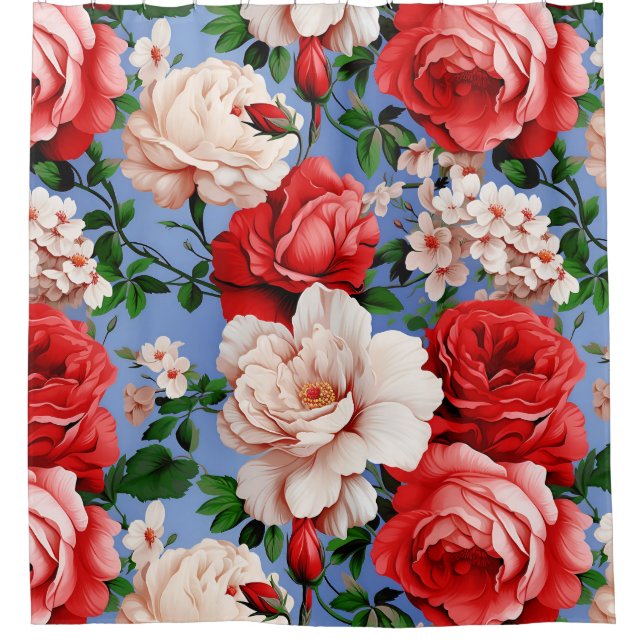 Rideaux De Douche Grosse Fleur Rouge rétro (Devant)