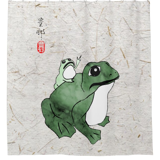 Rideaux De Douche Grosse grenouille Petit crapaud japonais 19e siècl (Devant)