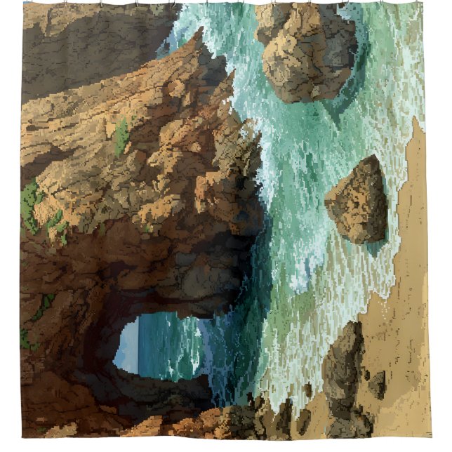 Rideaux De Douche Grotte pixel art sur la plage (Devant)