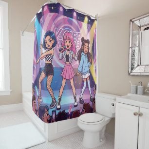 Rideaux De Douche Groupe de filles de KPop en dessin animé