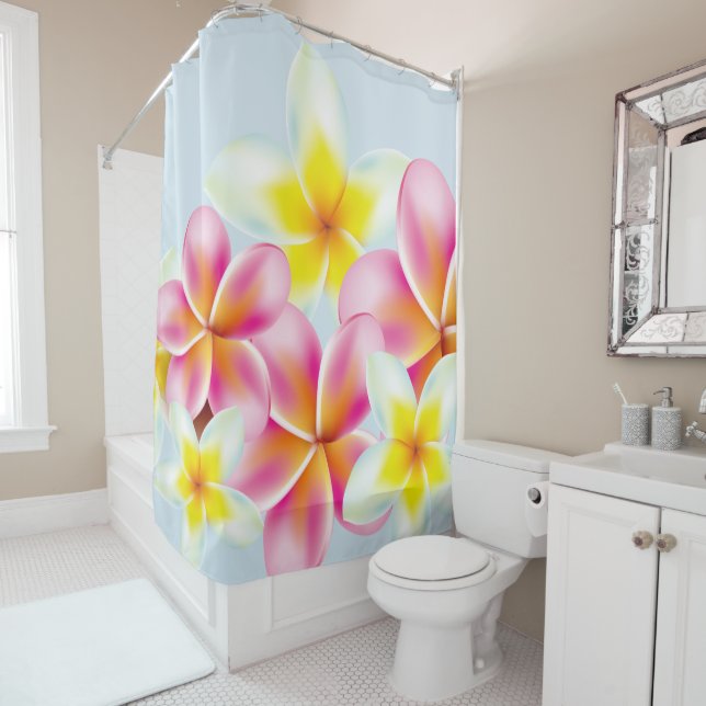 Rideaux De Douche Groupe tropical de fleurs de Plumeria (En situation)