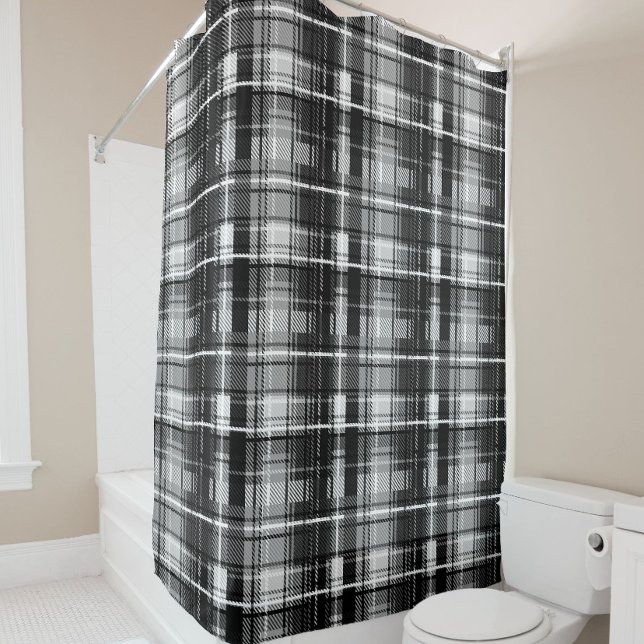 Rideaux De Douche Grund Black Blanc Flannel Plaid Tartan Design (Créateur téléchargé)