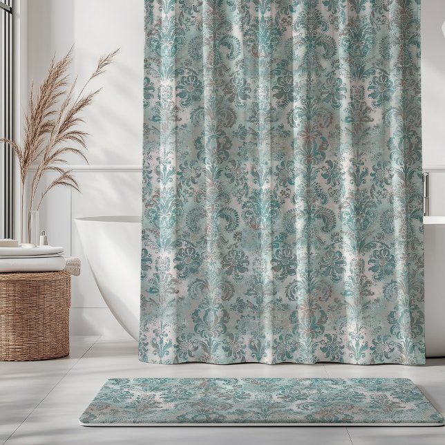 Rideaux De Douche Grunge Damask Aqua Menthe Bleu Rosée (Créateur téléchargé)