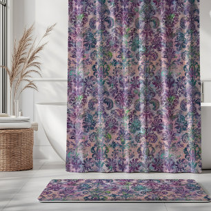 Rideaux De Douche Grunge Damassé Rose Violet Chartreuse Turquoise