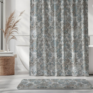 Rideaux De Douche Grunge Damassé Taupe Bleu Ciel Crème Gris