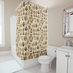 Rideaux De Douche Grunge Rustic Steampunk Horloge (13)