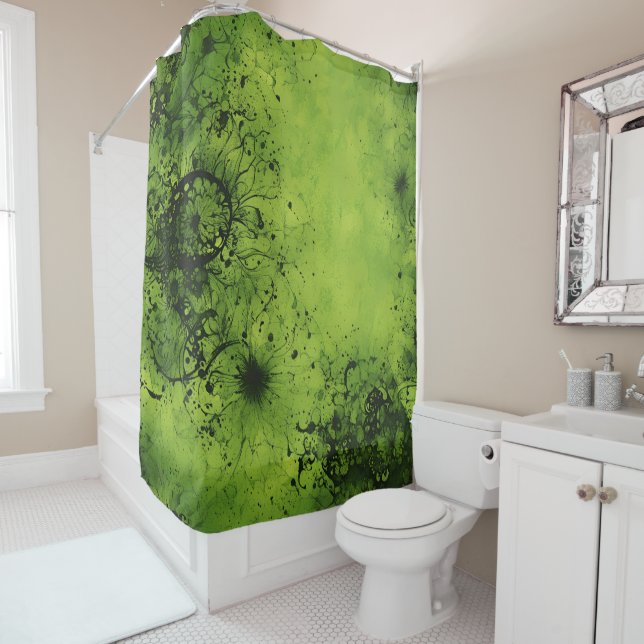 Rideaux De Douche Grunge vert citron avec accents noirs (En situation)