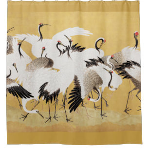 Rideaux De Douche Grupe de grues japonaises Vintage Oiseau Riche Cla