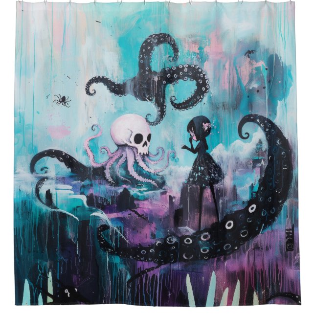 Rideaux De Douche Guérisseur Octopus Skull Magique Witchy Goth AI Ar (Devant)