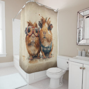 Rideaux De Douche Guinéen Cochon Animal de compagnie Couple Aquarell