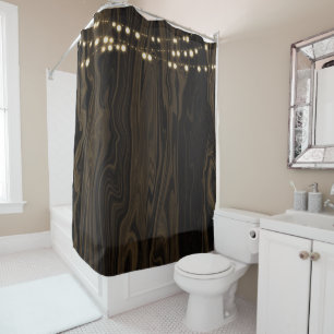 Rideaux De Douche Guirlande lumineuse en bois marron rustique fantai